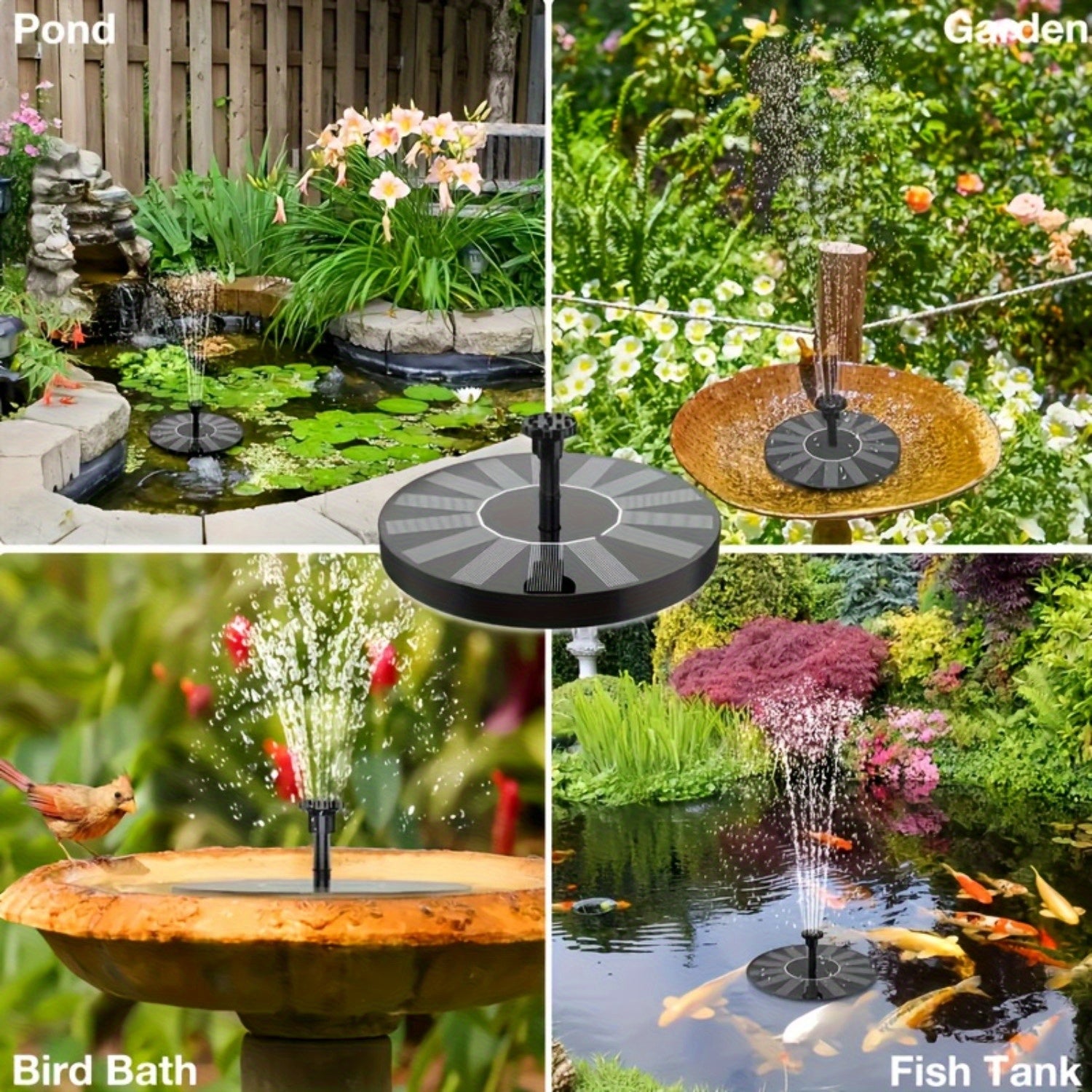 Solar-Powered Fountain for Garden, Pond & Terrace - Bird Attractor with Durable Plastic Design, High-Quality Outdoor Water Feature for Pool, Courtyard & Rockery Landscapes, Solar Powered Water Fountain, Garden Decor, Natural Aesthetic, Easy Installation,