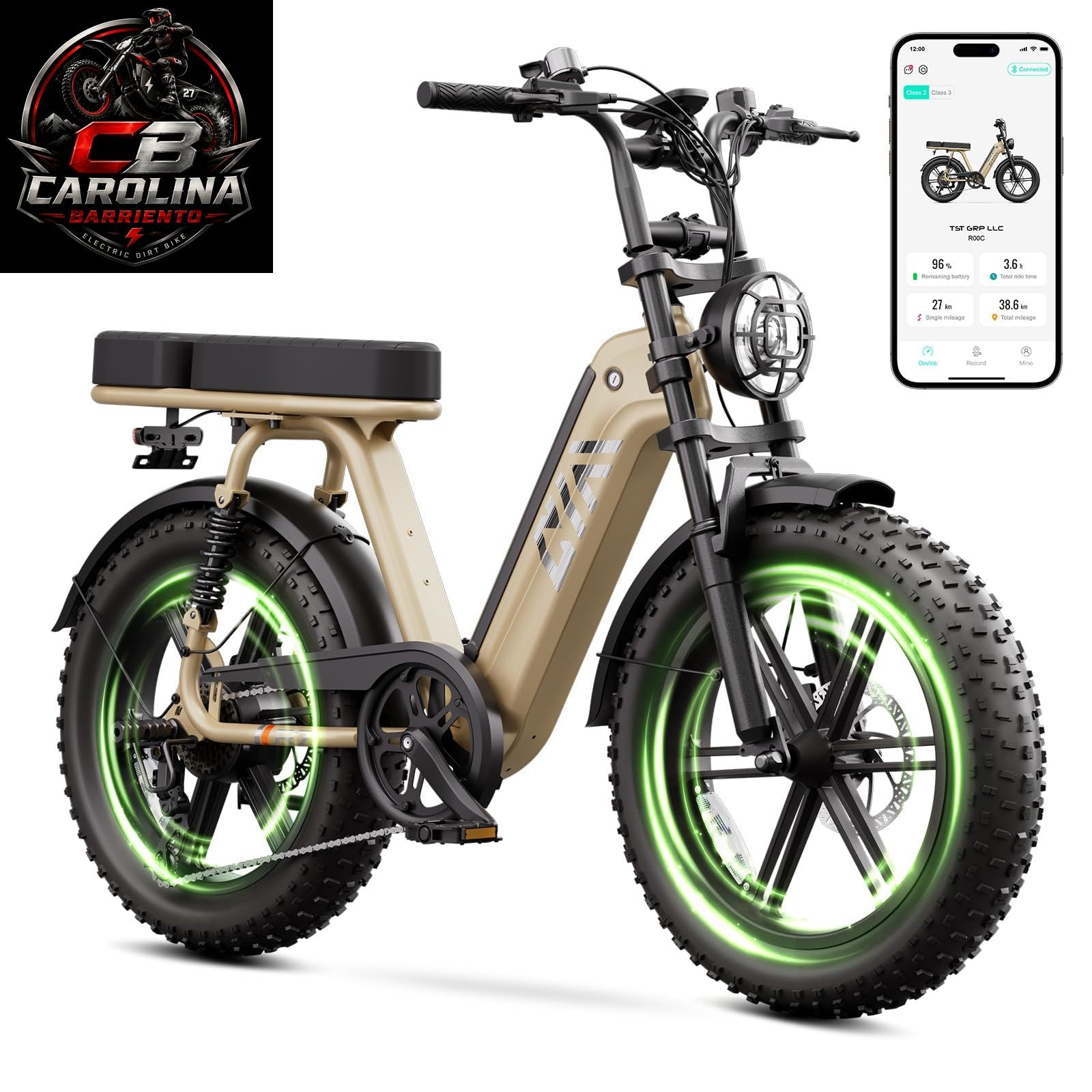 TST 1500W Peak Fat Tire Electric Bike for Adults – 48V 15Ah Removable Battery, Up to 60-Mile Range, Full Suspension & 20" x 4" Tires