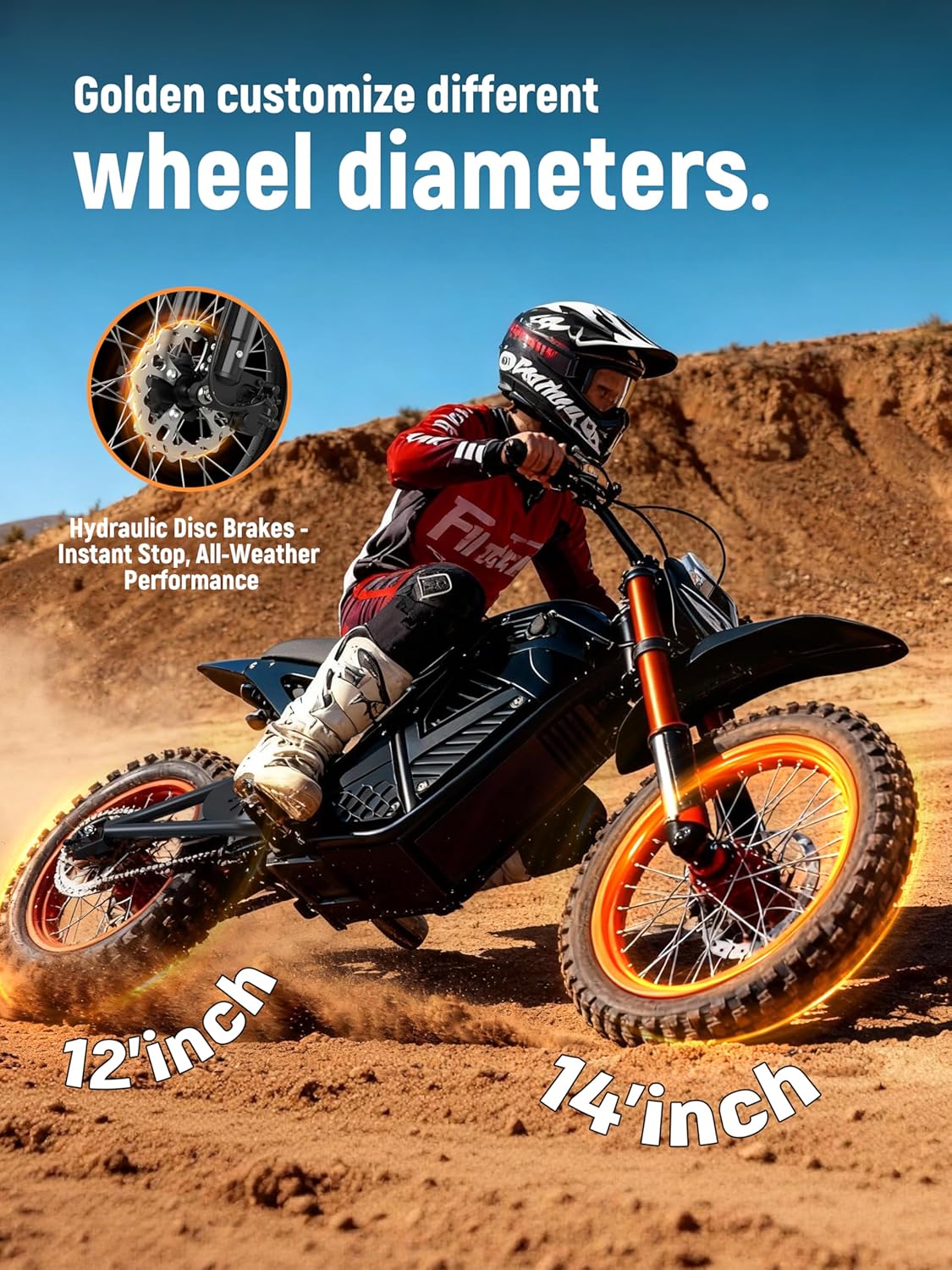 3500W Peak Electric Dirt Bike – 48V 23Ah Battery, Up to 53-Mile Range, 46 MPH, 220Nm Mid-Drive Motor & Dual Hydraulic Suspension