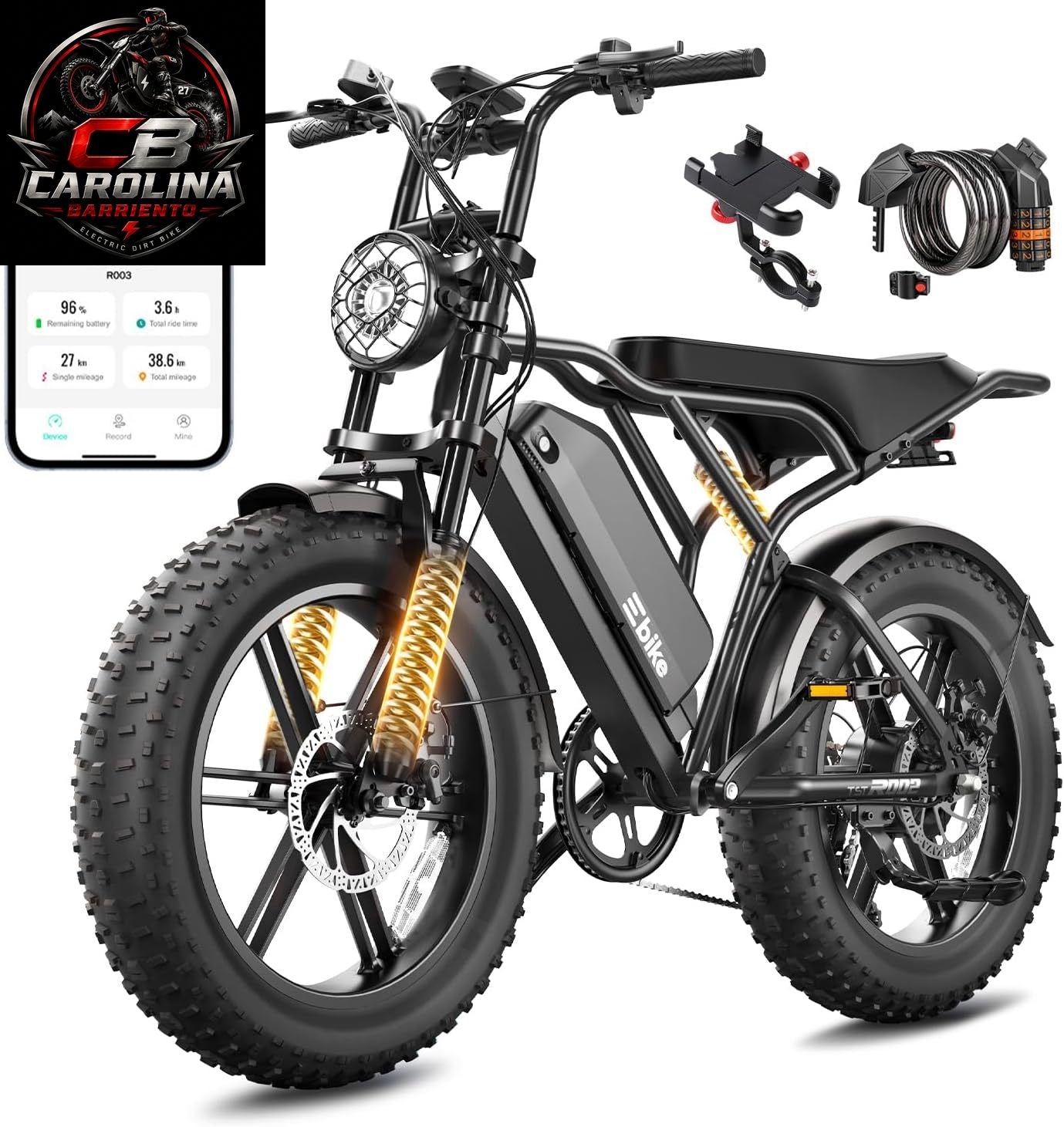 TST 1500W Peak Fat Tire Electric Bike for Adults – 48V 15Ah Removable Battery, Up to 60-Mile Range, Full Suspension & 20" x 4" Tires