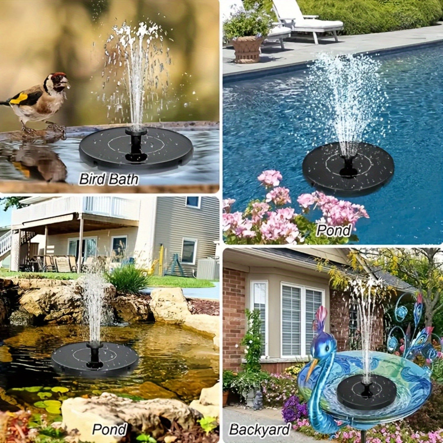 Solar-Powered Fountain for Garden, Pond & Terrace - Bird Attractor with Durable Plastic Design, High-Quality Outdoor Water Feature for Pool, Courtyard & Rockery Landscapes, Solar Powered Water Fountain, Garden Decor, Natural Aesthetic, Easy Installation,