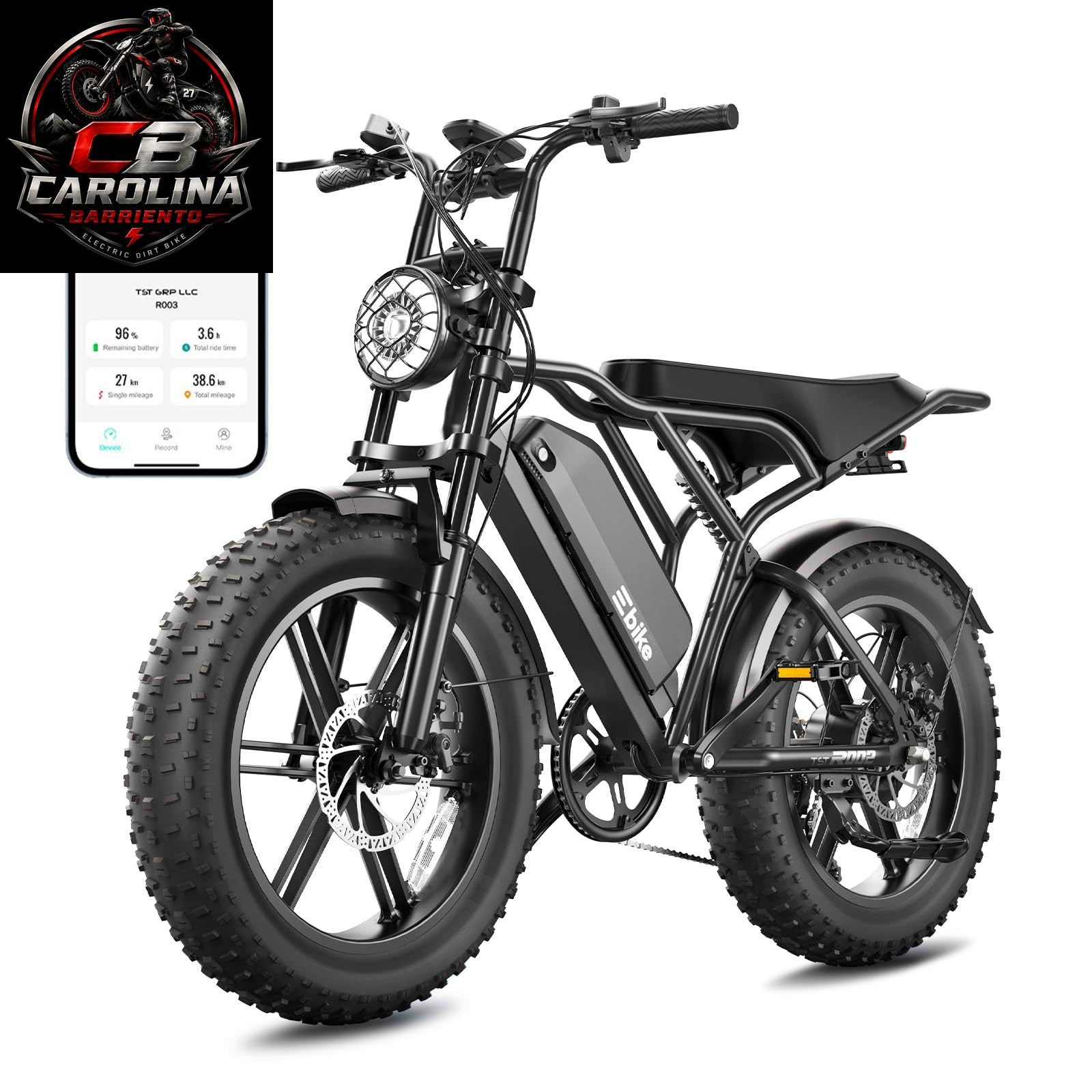 TST 1500W Peak Fat Tire Electric Bike for Adults – 48V 15Ah Removable Battery, Up to 60-Mile Range, Full Suspension & 20" x 4" Tires