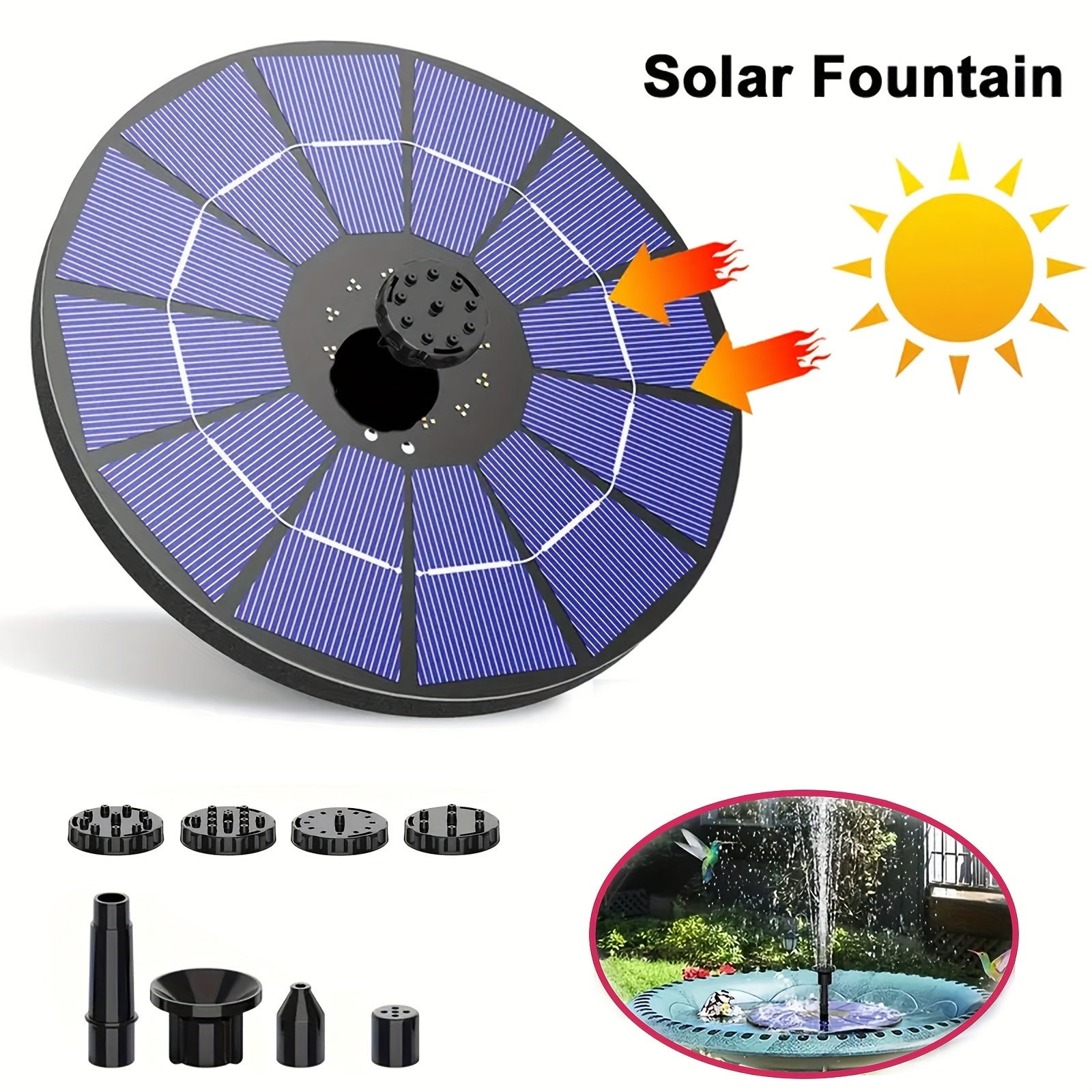 Solar-Powered Fountain for Garden, Pond & Terrace - Bird Attractor with Durable Plastic Design, High-Quality Outdoor Water Feature for Pool, Courtyard & Rockery Landscapes, Solar Powered Water Fountain, Garden Decor, Natural Aesthetic, Easy Installation,