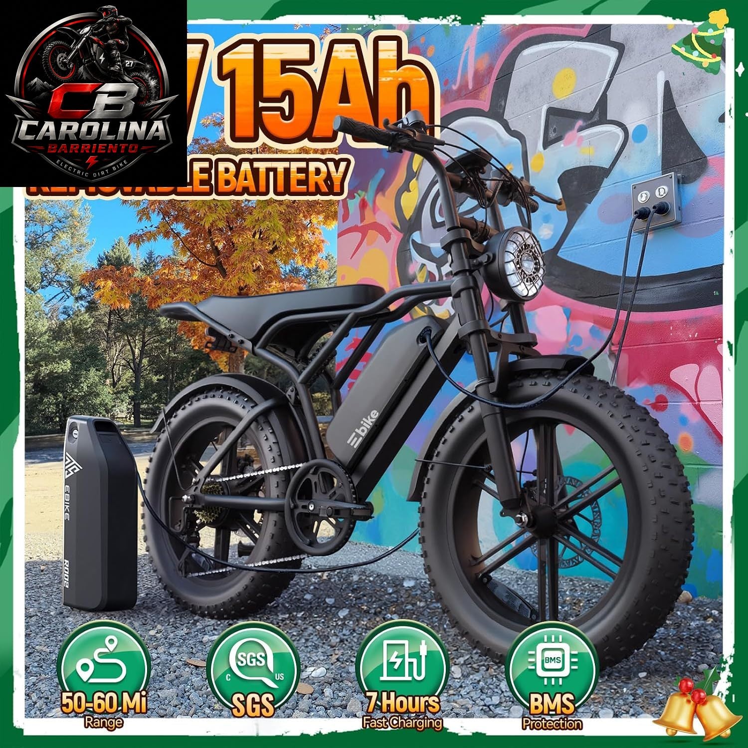 TST 1500W Peak Fat Tire Electric Bike for Adults – 48V 15Ah Removable Battery, Up to 60-Mile Range, Full Suspension & 20" x 4" Tires
