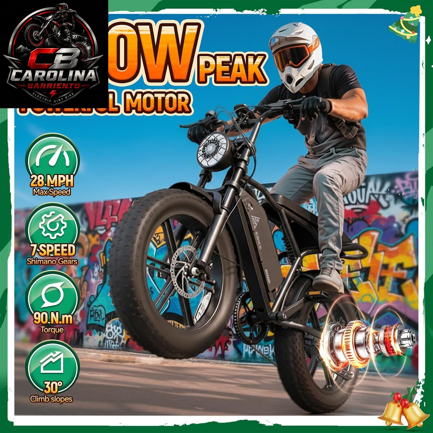 TST 1500W Peak Fat Tire Electric Bike for Adults – 48V 15Ah Removable Battery, Up to 60-Mile Range, Full Suspension & 20" x 4" Tires