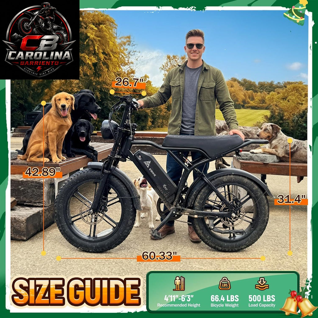 TST 1500W Peak Fat Tire Electric Bike for Adults – 48V 15Ah Removable Battery, Up to 60-Mile Range, Full Suspension & 20" x 4" Tires